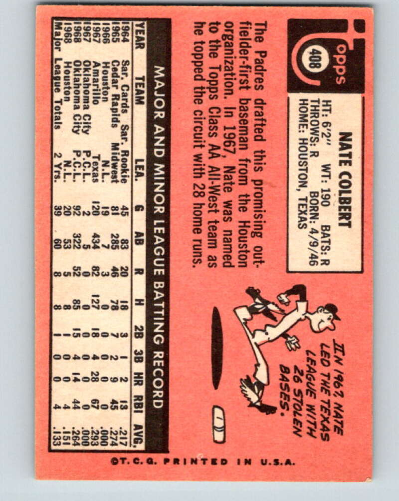 1969 Topps #408 Nate Colbert  San Diego Padres  V28695