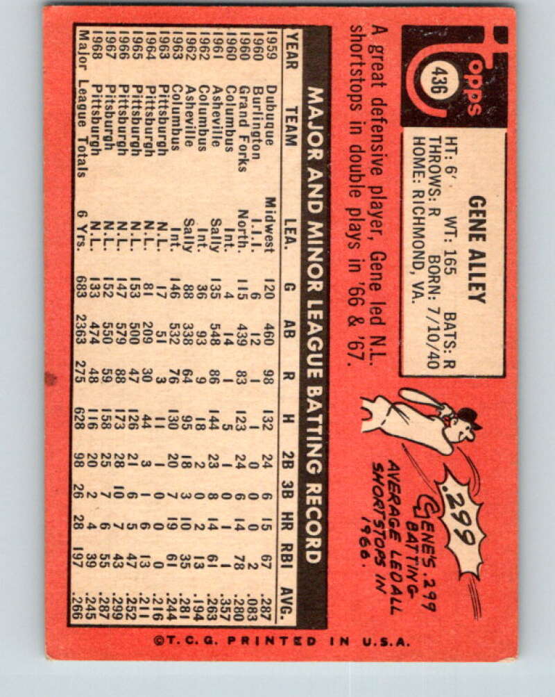 1969 Topps #436 Gene Alley  Pittsburgh Pirates  V28705