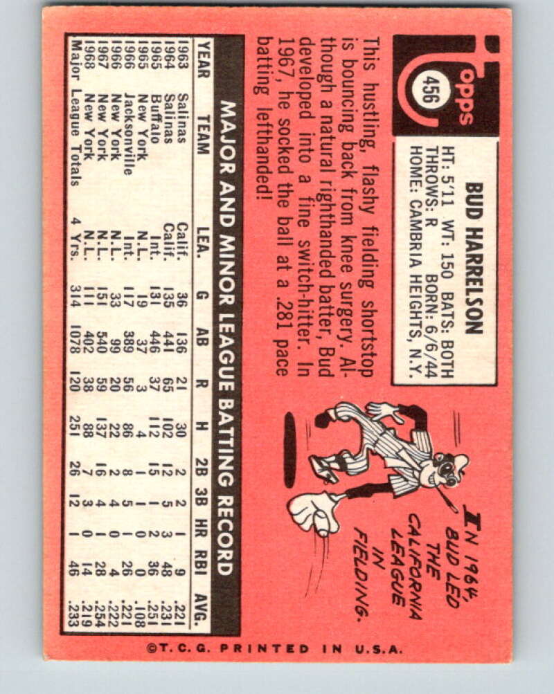 1969 Topps #456 Bud Harrelson  New York Mets  V28715