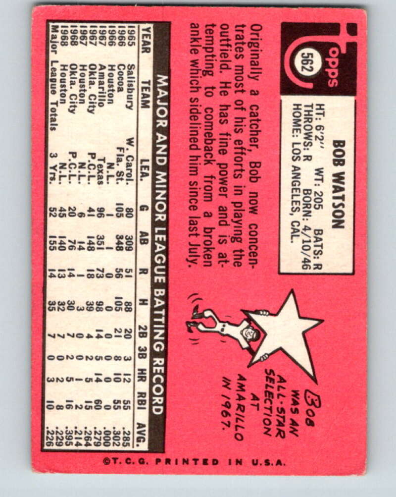 1969 Topps #562 Bob Watson  RC Rookie Houston Astros  V28758