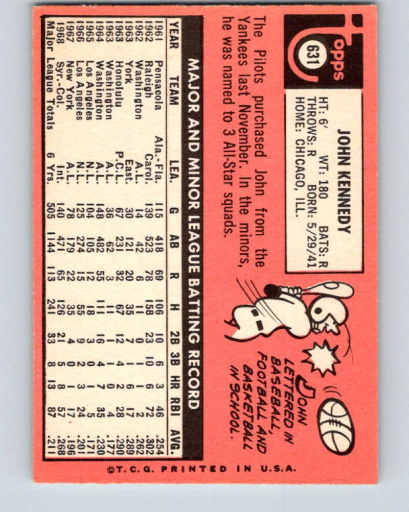 1969 Topps #631 John Kennedy  Seattle Pilots  V28774