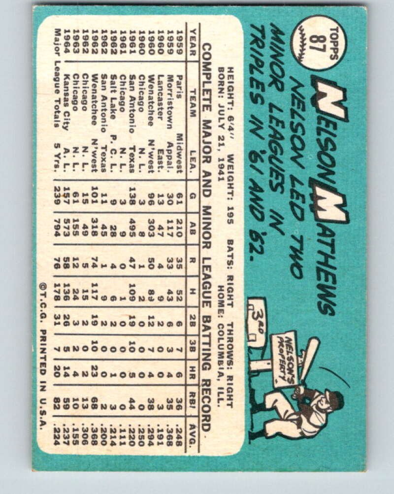 1965 Topps #87 Nelson Matthews  Kansas City Athletics  V28794