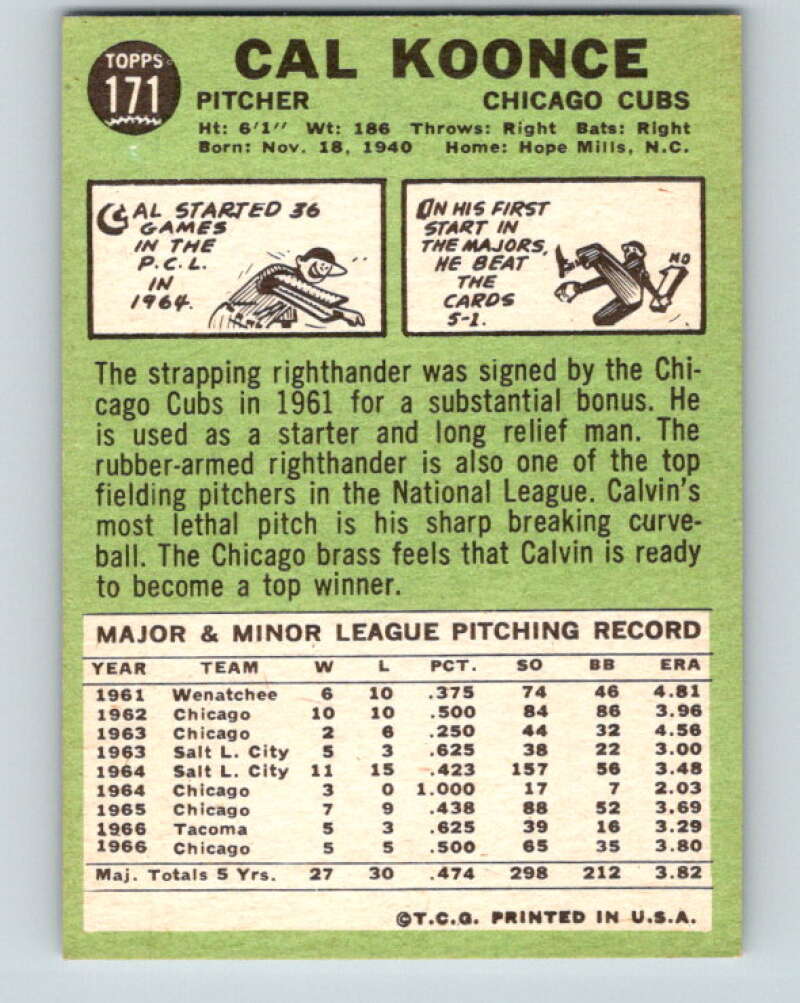 1967 Topps #171 Cal Koonce  Chicago Cubs  V28800