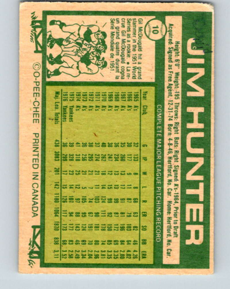 1977 O-Pee-Chee #10 Jim Hunter  New York Yankees  V28831