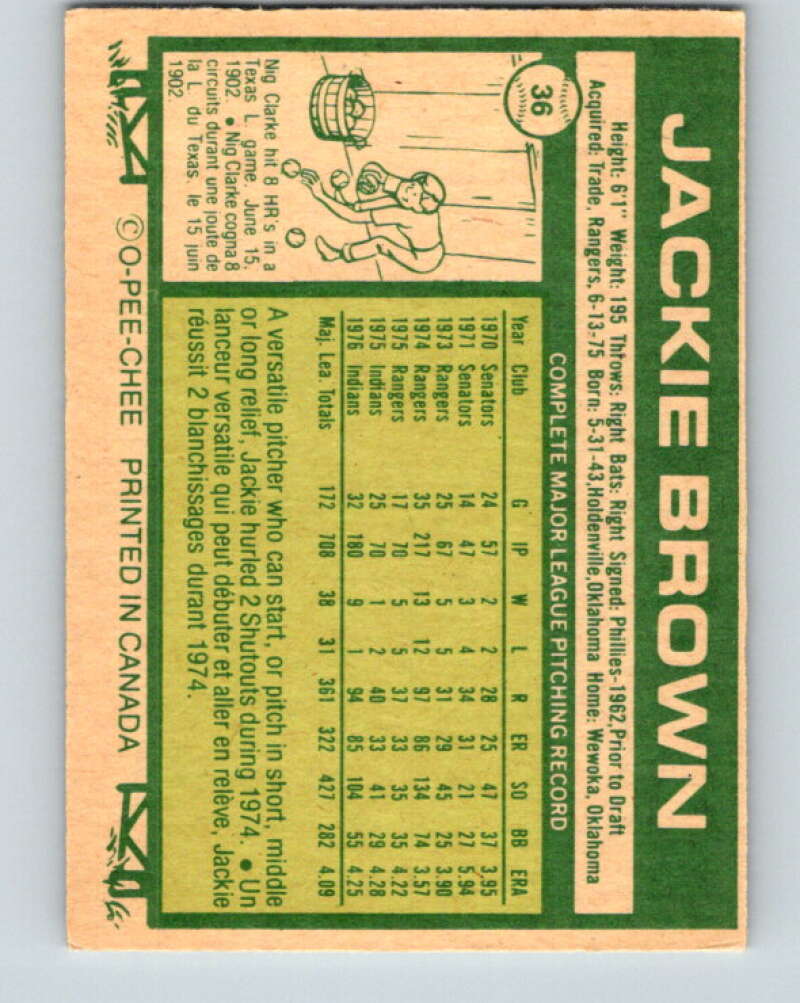 1977 O-Pee-Chee #36 Jackie Brown  Montreal Expos  V28880
