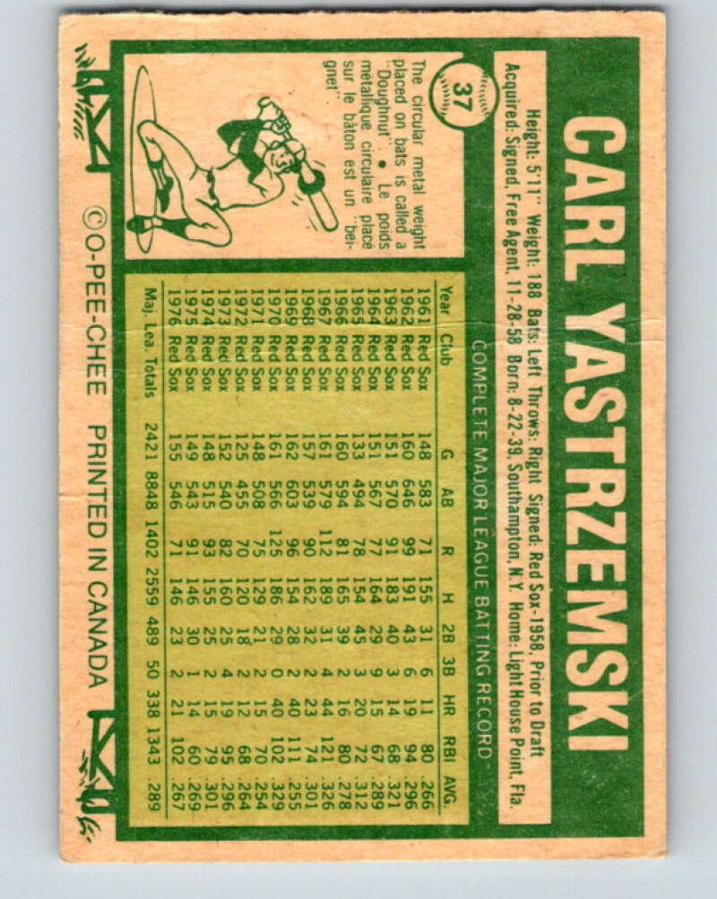 1977 O-Pee-Chee #37 Carl Yastrzemski  Boston Red Sox  V28883