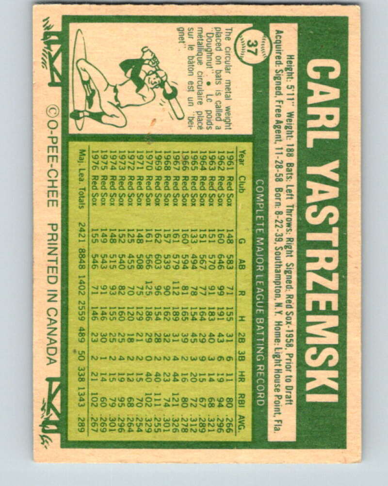1977 O-Pee-Chee #37 Carl Yastrzemski  Boston Red Sox  V28884