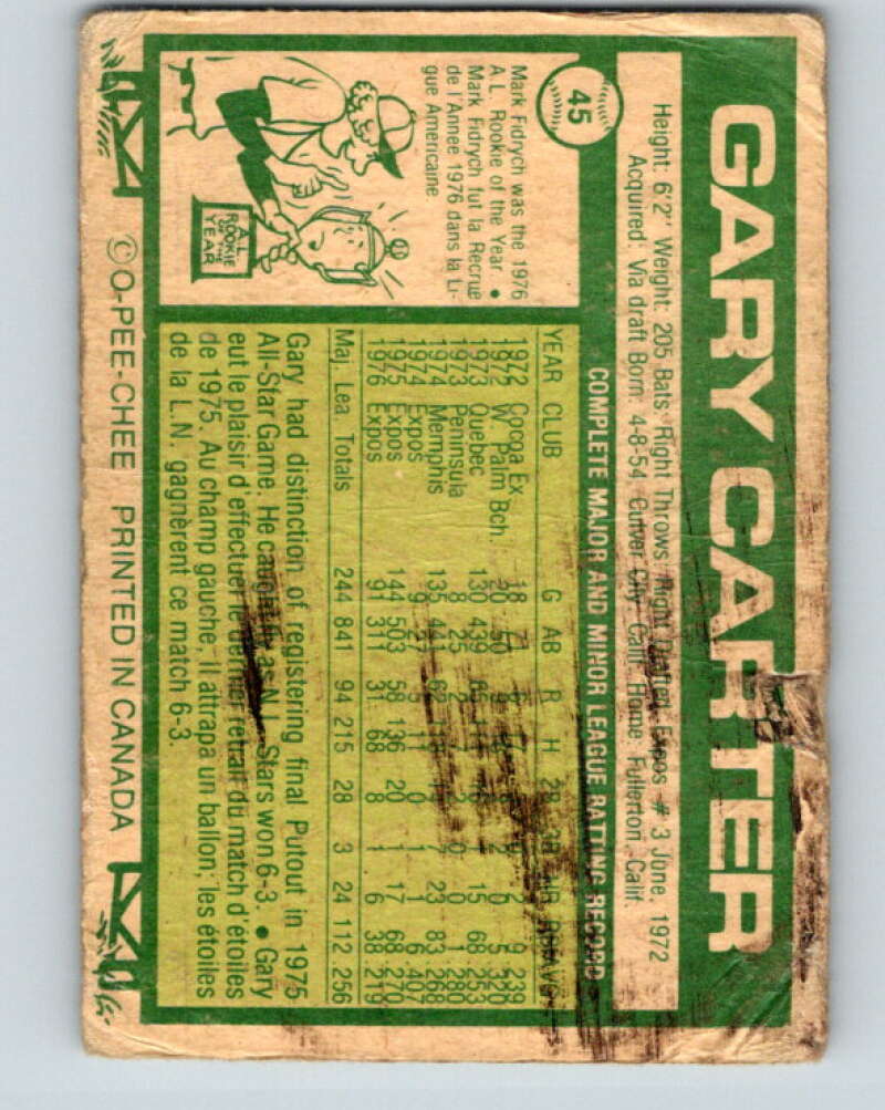 1977 O-Pee-Chee #45 Gary Carter  Montreal Expos  V28909