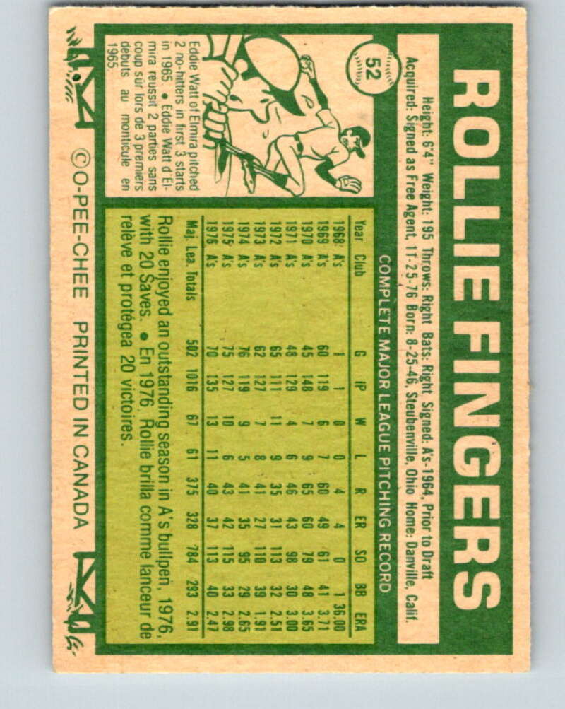 1977 O-Pee-Chee #52 Rollie Fingers  San Diego Padres  V28922