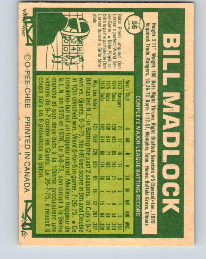 1977 O-Pee-Chee #56 Bill Madlock  San Francisco Giants  V28929