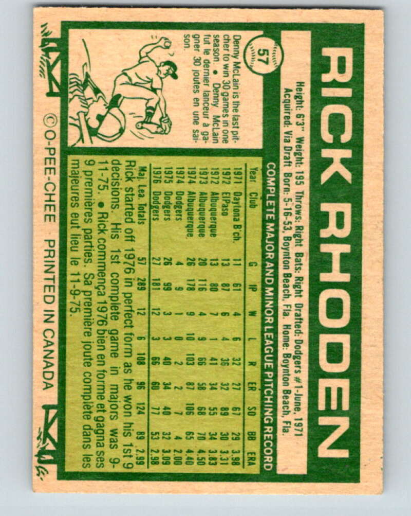 1977 O-Pee-Chee #57 Rick Rhoden  Los Angeles Dodgers  V28930