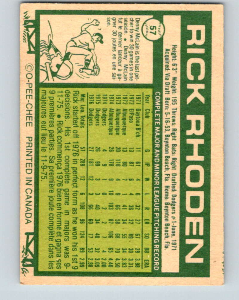 1977 O-Pee-Chee #57 Rick Rhoden  Los Angeles Dodgers  V28933