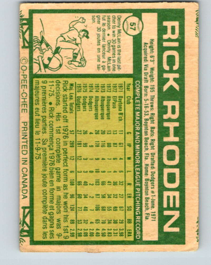 1977 O-Pee-Chee #57 Rick Rhoden  Los Angeles Dodgers  V28934
