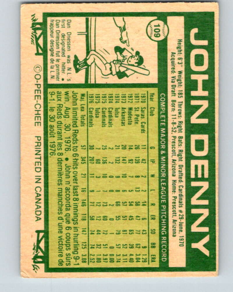 1977 O-Pee-Chee #109 John Denny  St. Louis Cardinals  V29027