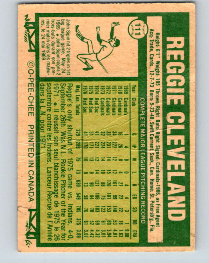 1977 O-Pee-Chee #111 Reggie Cleveland  Boston Red Sox  V29031