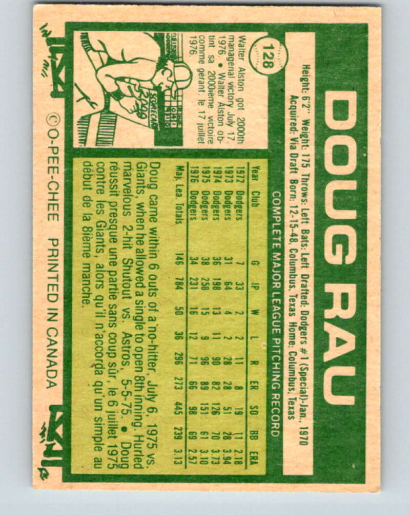 1977 O-Pee-Chee #128 Doug Rau  Los Angeles Dodgers  V29063