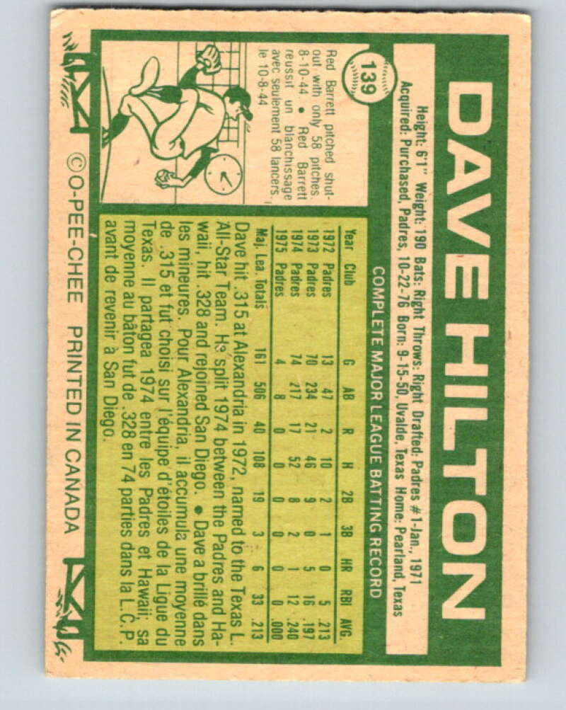 1977 O-Pee-Chee #139 Dave Hilton  Toronto Blue Jays  V29092
