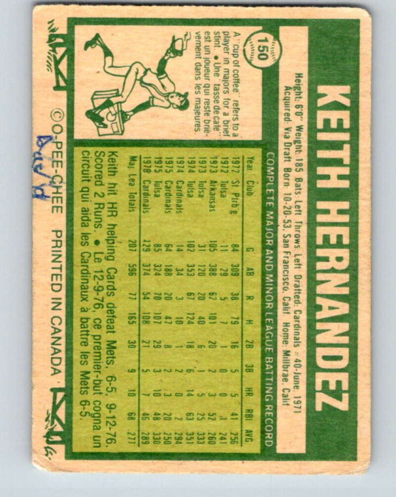 1977 O-Pee-Chee #150 Keith Hernandez  St. Louis Cardinals  V29117