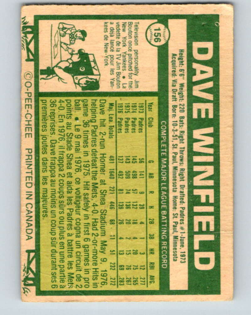 1977 O-Pee-Chee #156 Dave Winfield  San Diego Padres  V29133