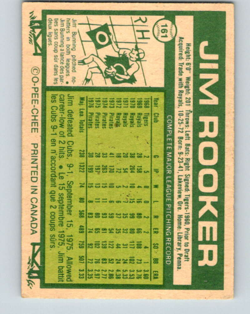 1977 O-Pee-Chee #161 Jim Rooker  Pittsburgh Pirates  V29143