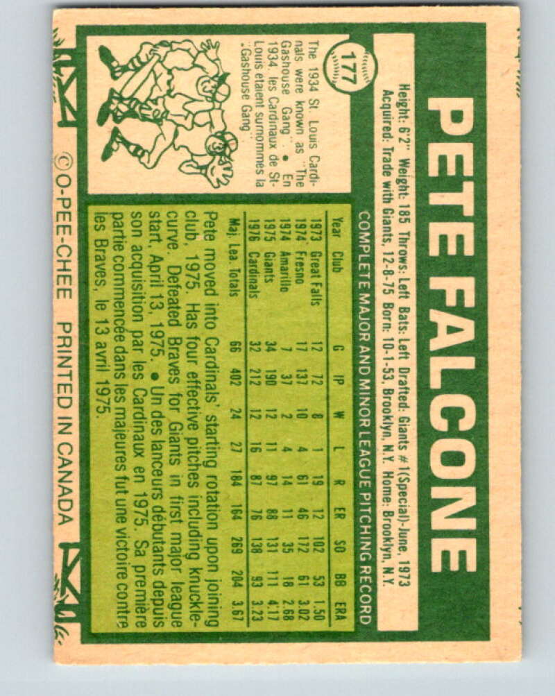 1977 O-Pee-Chee #177 Pete Falcone  St. Louis Cardinals  V29178