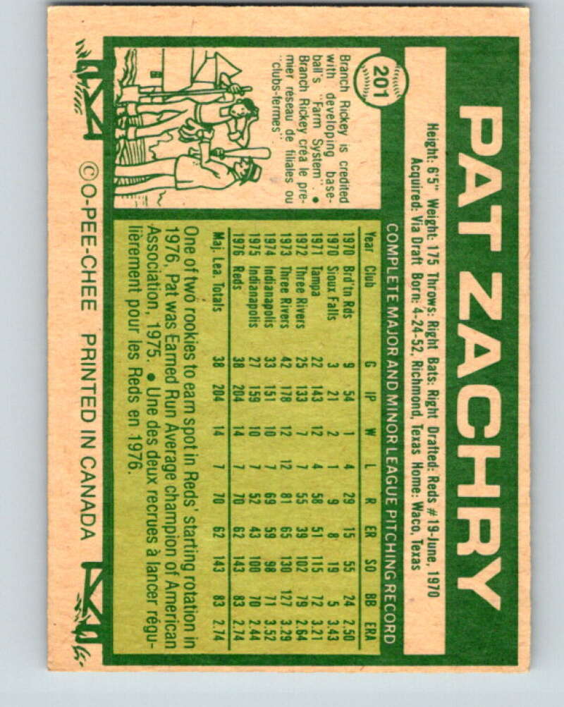 1977 O-Pee-Chee #201 Pat Zachry  Cincinnati Reds  V29221