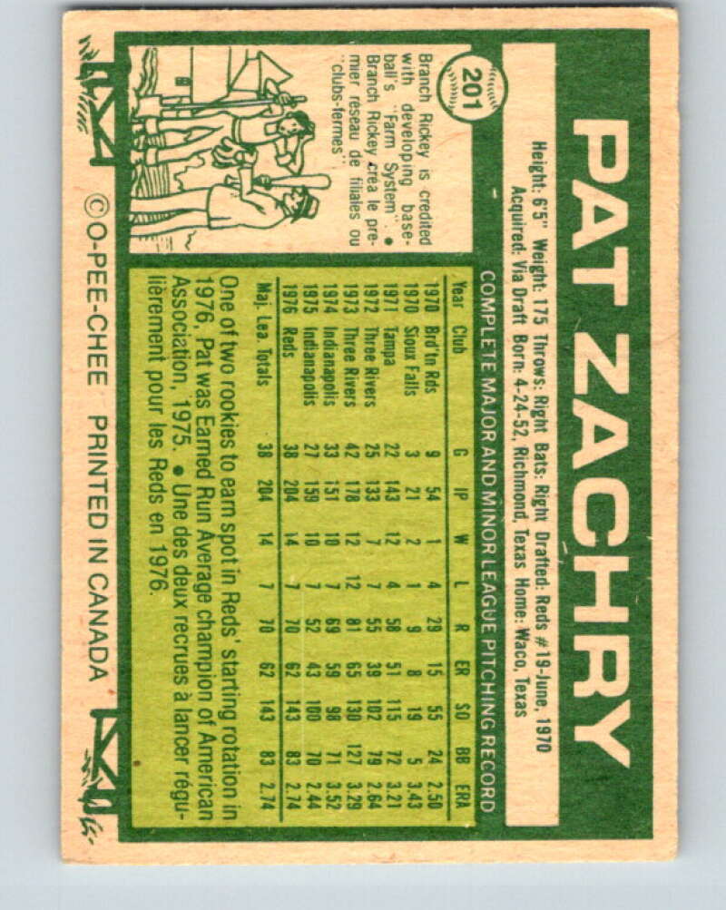 1977 O-Pee-Chee #201 Pat Zachry  Cincinnati Reds  V29223