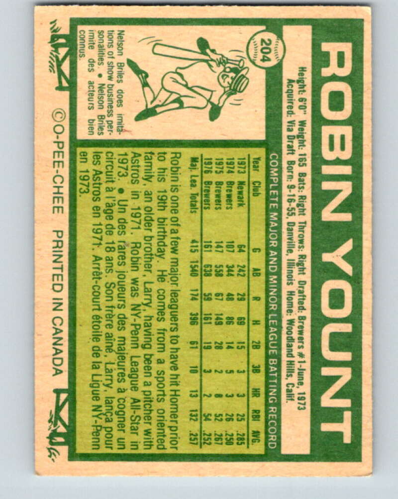 1977 O-Pee-Chee #204 Robin Yount  Milwaukee Brewers  V29232
