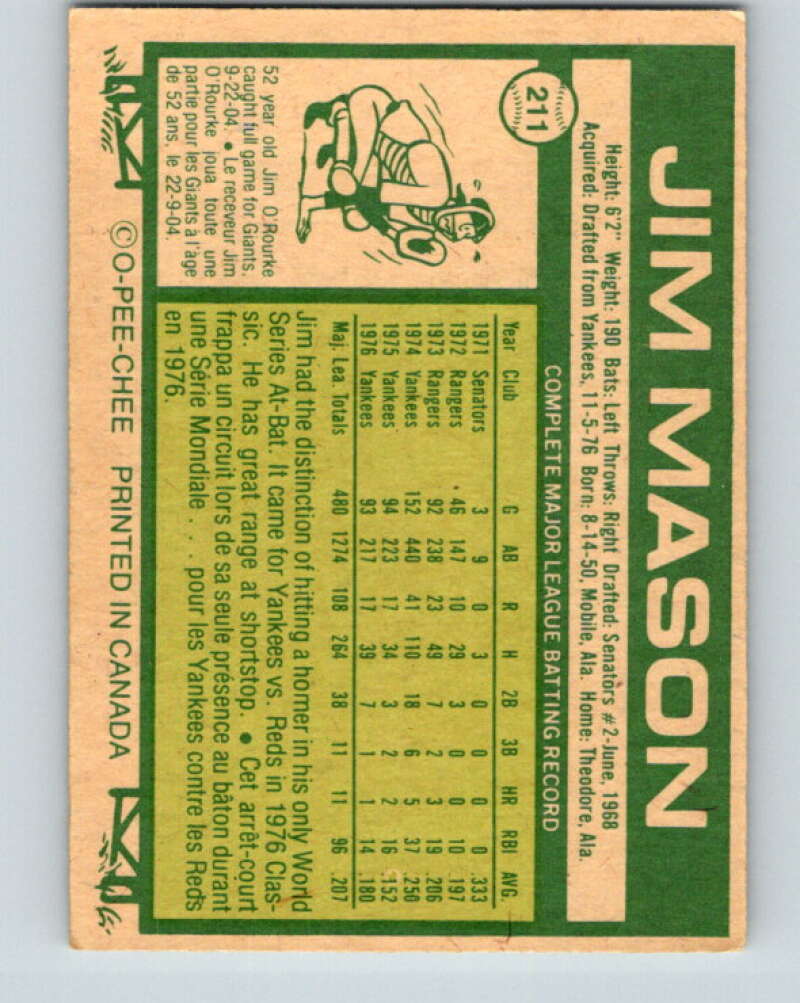 1977 O-Pee-Chee #211 Jim Mason  Toronto Blue Jays  V29249
