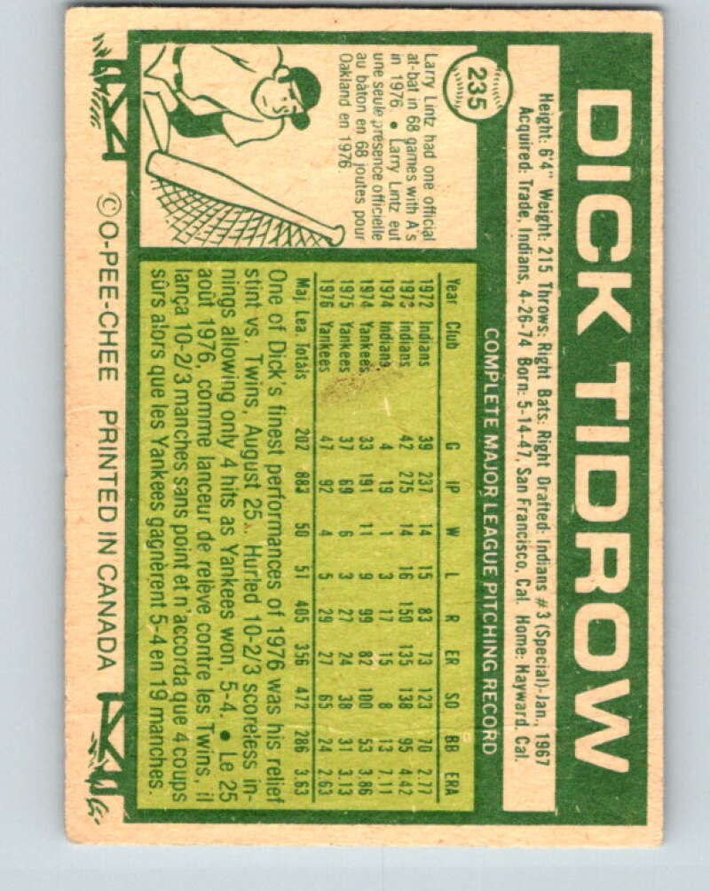 1977 O-Pee-Chee #235 Dick Tidrow  New York Yankees  V29310
