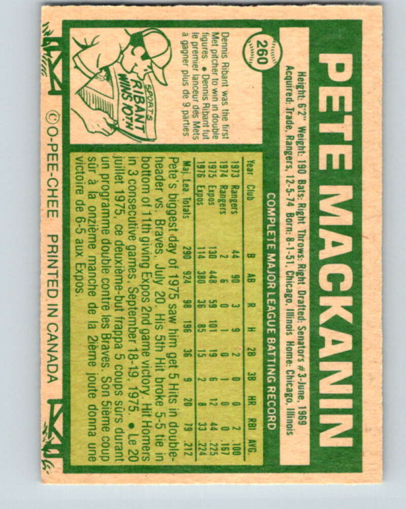 1977 O-Pee-Chee #260 Pete MacKanin  Montreal Expos  V29365