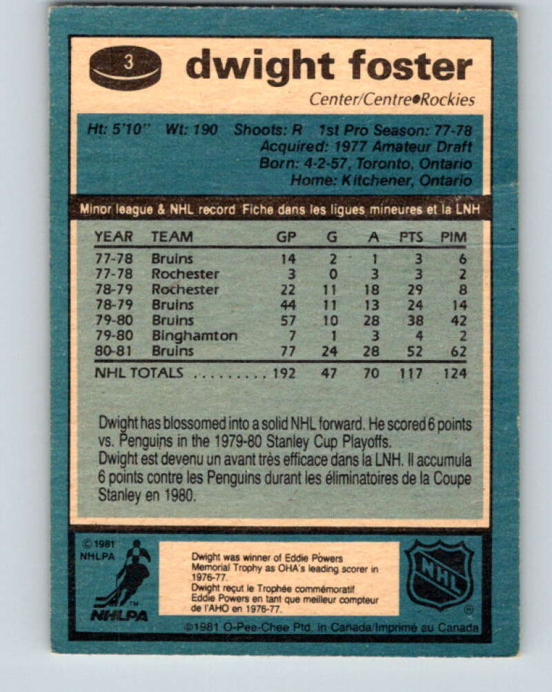 1981-82 O-Pee-Chee #3 Dwight Foster  Colorado Rockies  V29383