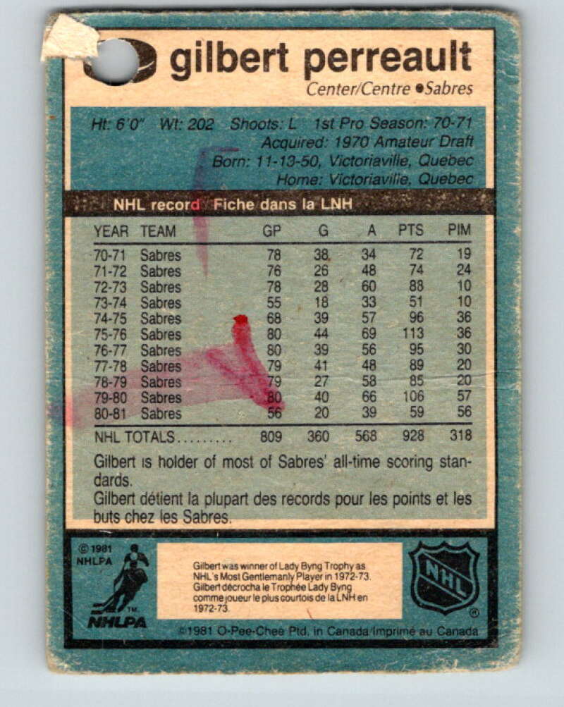 1981-82 O-Pee-Chee #30 Gilbert Perreault  Buffalo Sabres  V29591