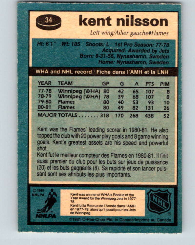 1981-82 O-Pee-Chee #34 Kent Nilsson  Calgary Flames  V29620