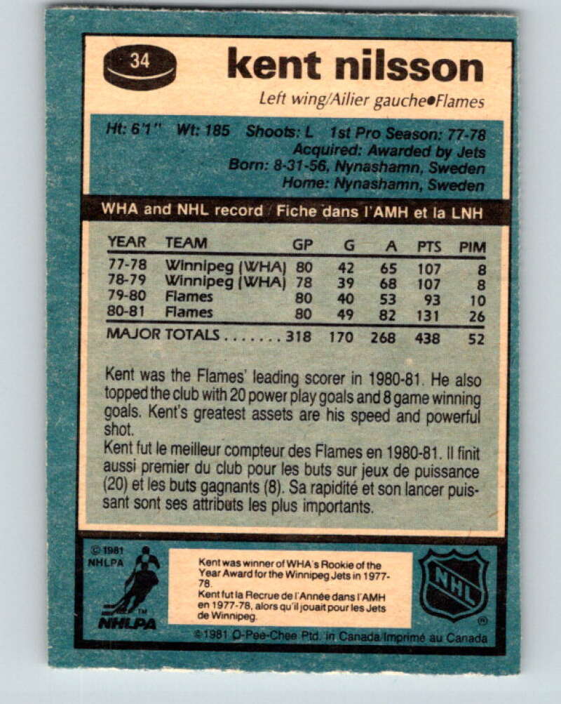 1981-82 O-Pee-Chee #34 Kent Nilsson  Calgary Flames  V29622