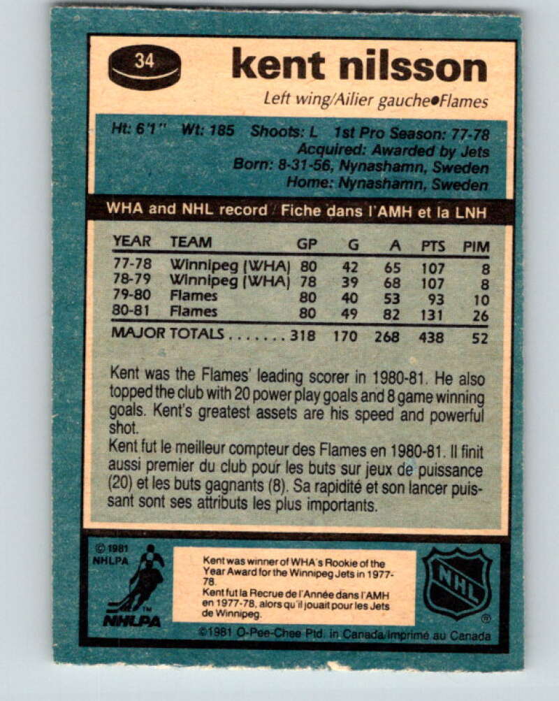1981-82 O-Pee-Chee #34 Kent Nilsson  Calgary Flames  V29623
