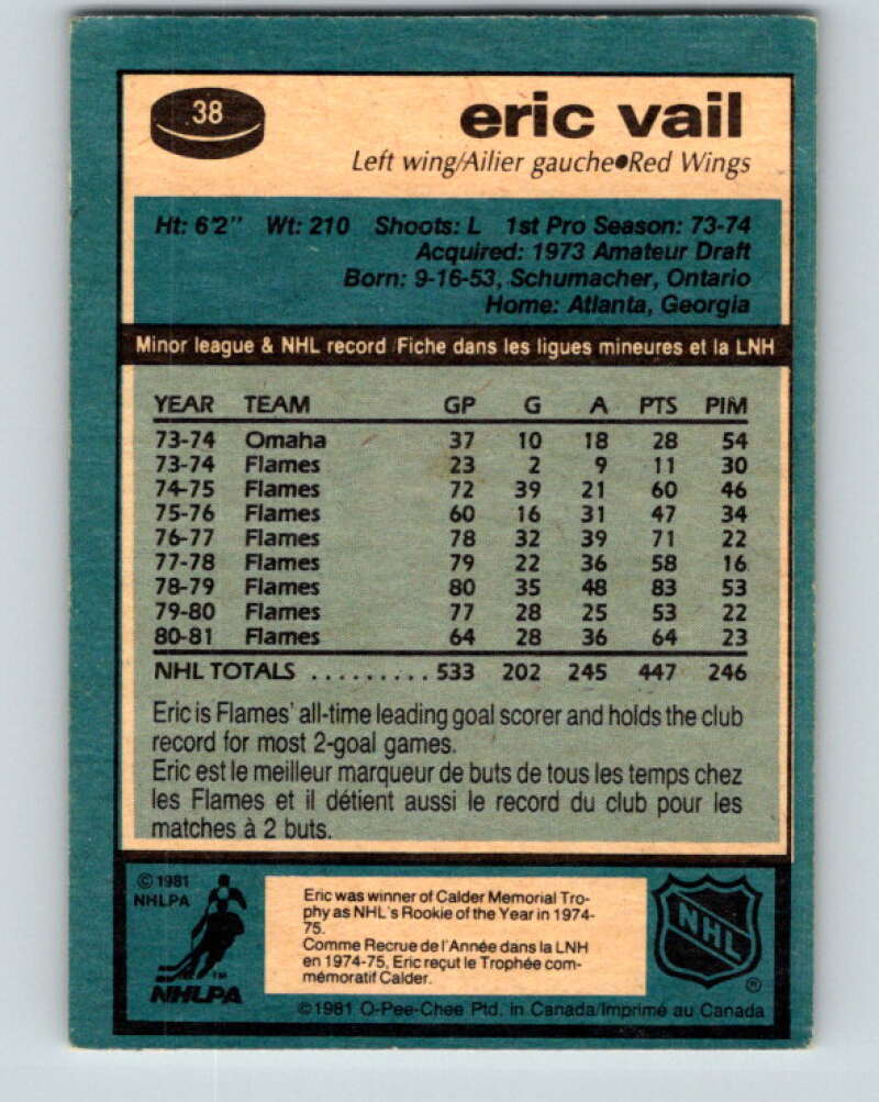 1981-82 O-Pee-Chee #38 Eric Vail  Detroit Red Wings  V29647