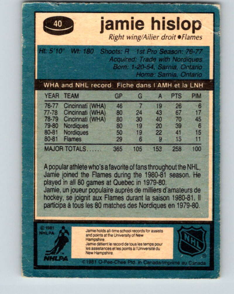 1981-82 O-Pee-Chee #40 Jamie Hislop  Calgary Flames  V29665