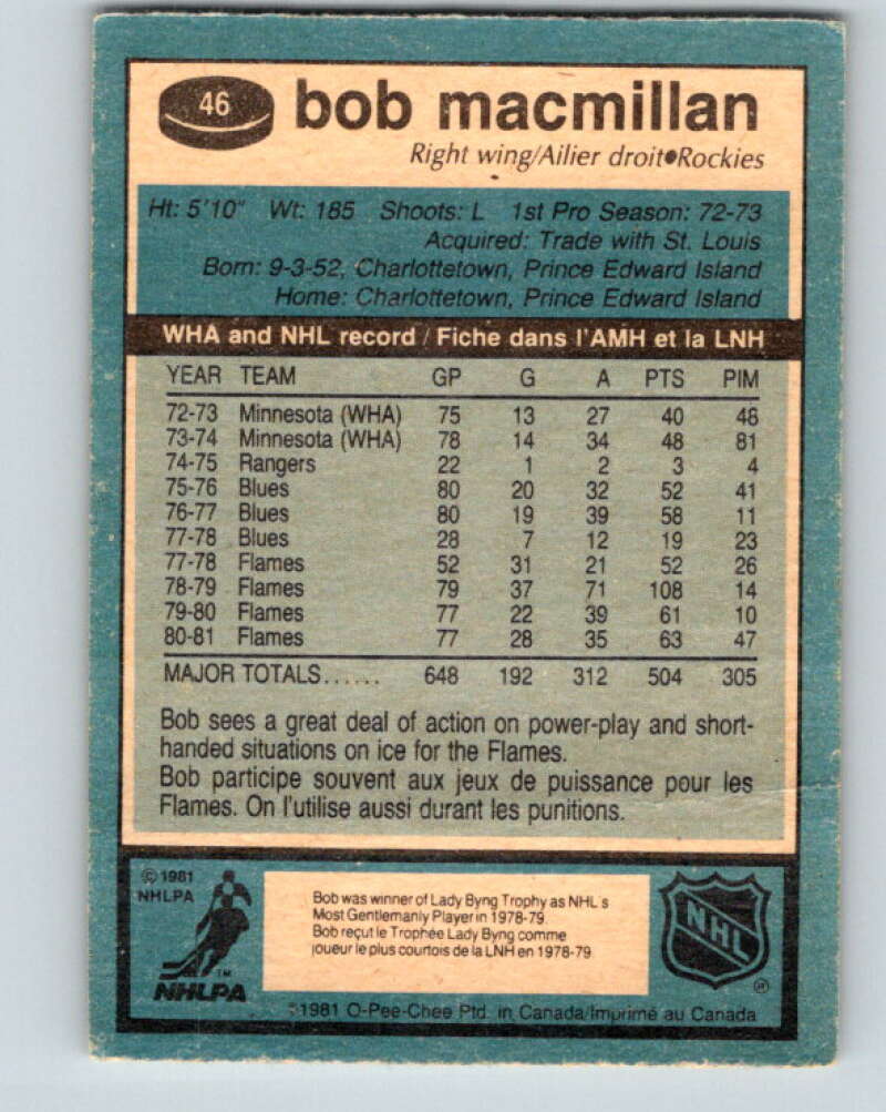 1981-82 O-Pee-Chee #46 Bob MacMillan  Colorado Rockies  V29714