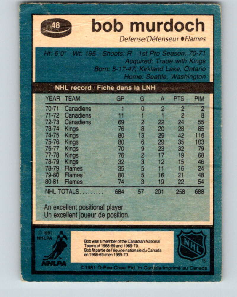 1981-82 O-Pee-Chee #48 Bob Murdoch  Calgary Flames  V29728