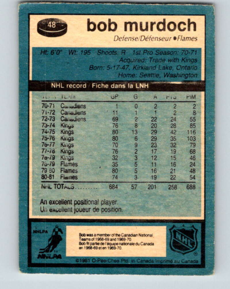 1981-82 O-Pee-Chee #48 Bob Murdoch  Calgary Flames  V29730