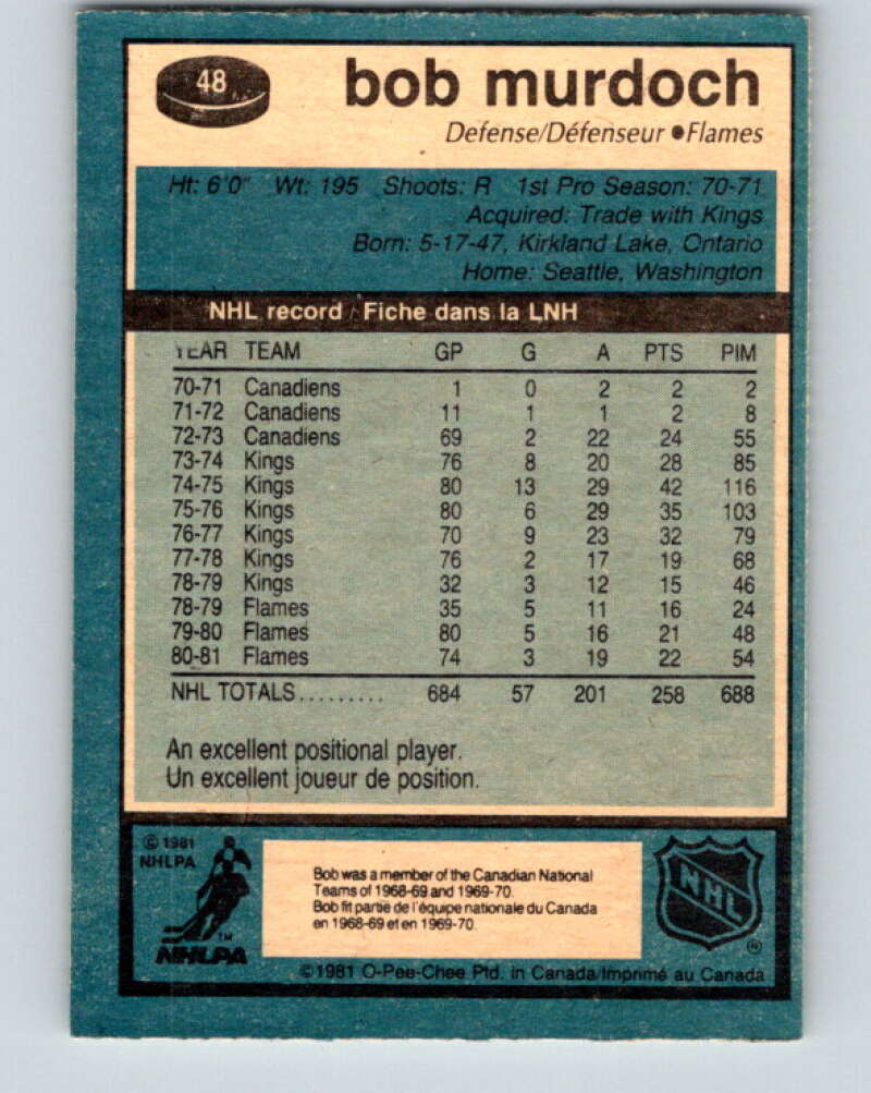 1981-82 O-Pee-Chee #48 Bob Murdoch  Calgary Flames  V29736