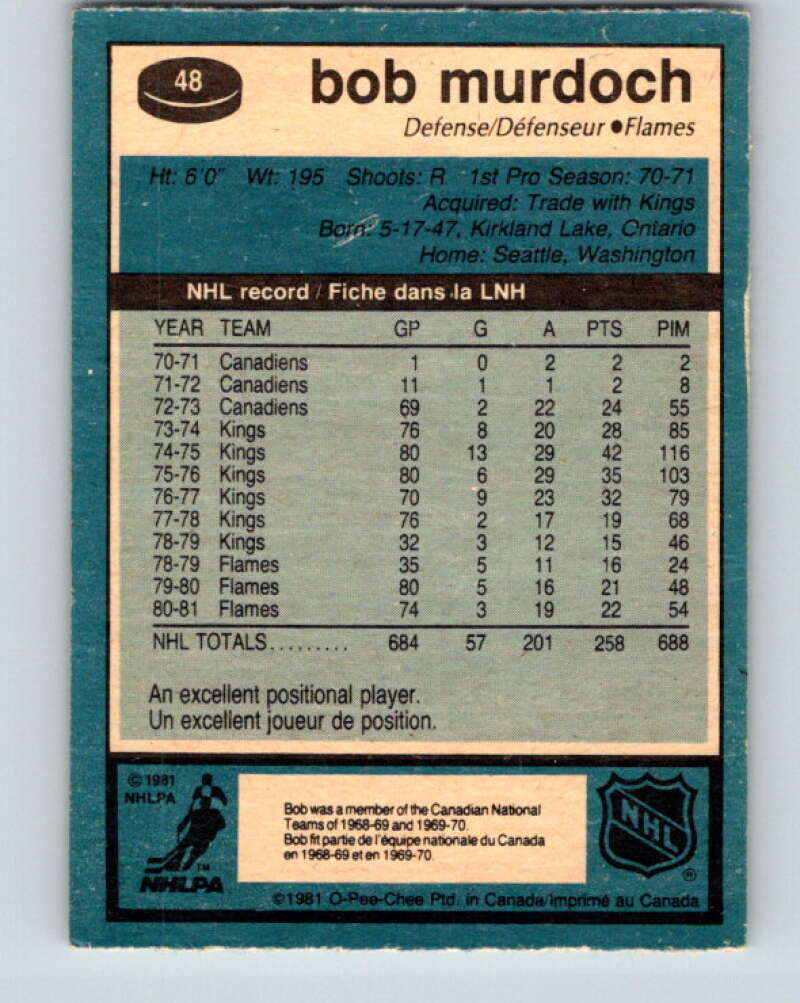 1981-82 O-Pee-Chee #48 Bob Murdoch  Calgary Flames  V29737