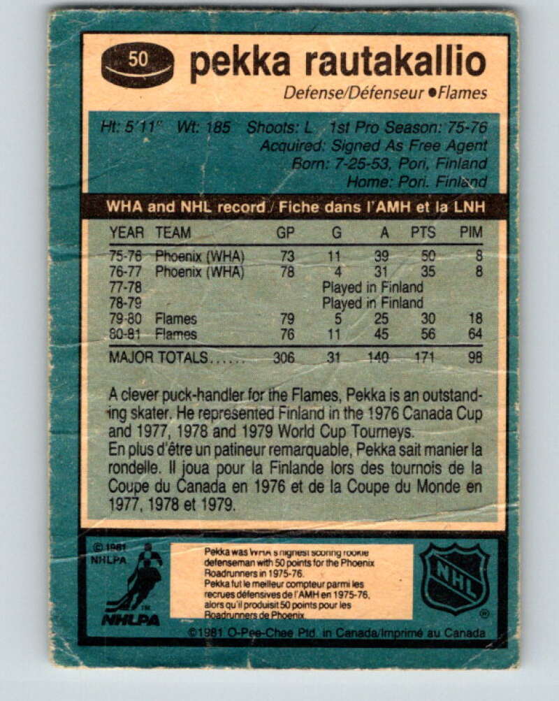 1981-82 O-Pee-Chee #50 Pekka Rautakallio  Calgary Flames  V29753