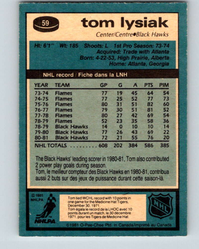 1981-82 O-Pee-Chee #59 Tom Lysiak  Chicago Blackhawks  V29824