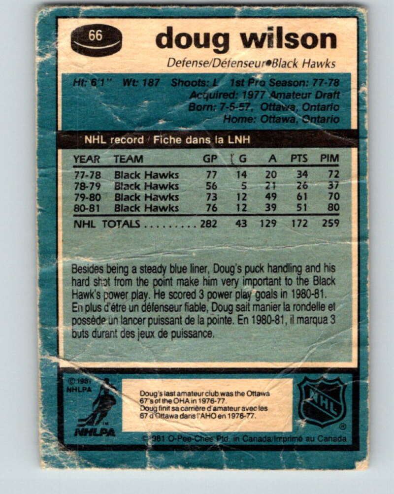 1981-82 O-Pee-Chee #66 Doug Wilson  Chicago Blackhawks  V29870