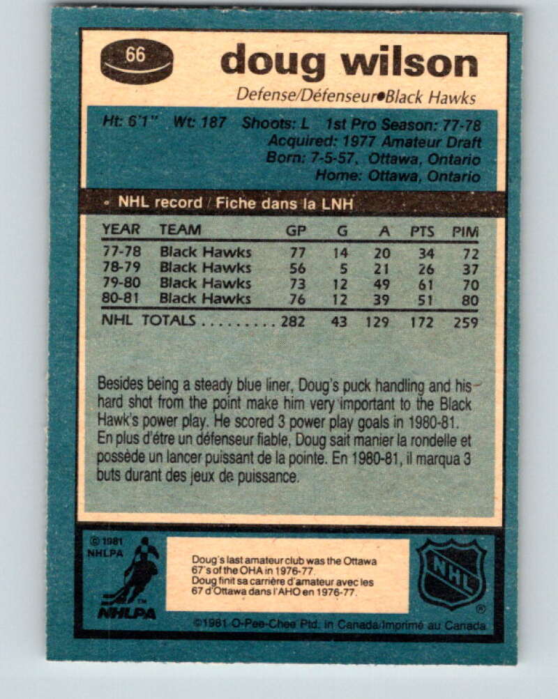1981-82 O-Pee-Chee #66 Doug Wilson  Chicago Blackhawks  V29873