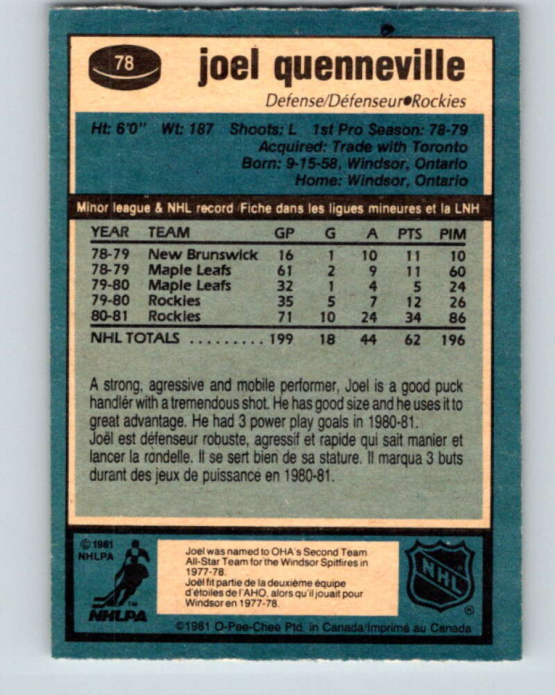 1981-82 O-Pee-Chee #78 Joel Quenneville  Colorado Rockies  V29972