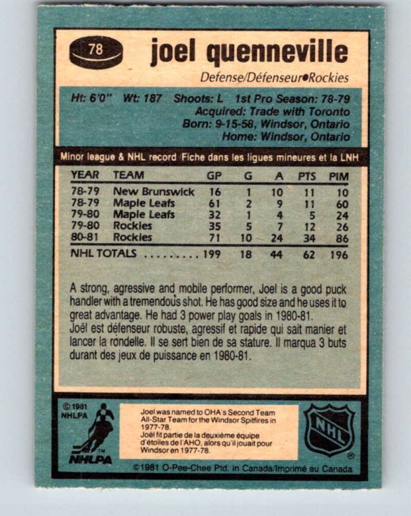 1981-82 O-Pee-Chee #78 Joel Quenneville  Colorado Rockies  V29974