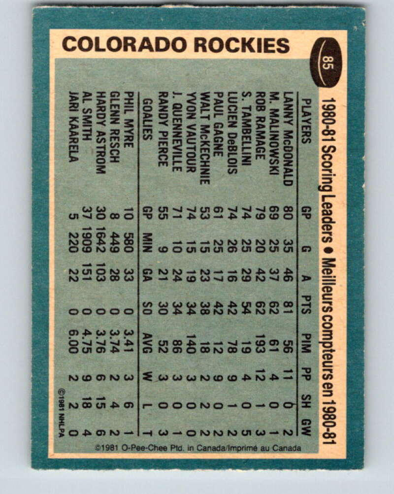 1981-82 O-Pee-Chee #85 Lanny McDonald TL  Colorado Rockies  V30029